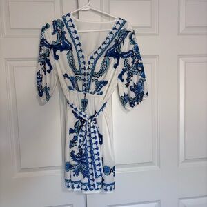 SHEIN Blue and White Floral Mini Dress